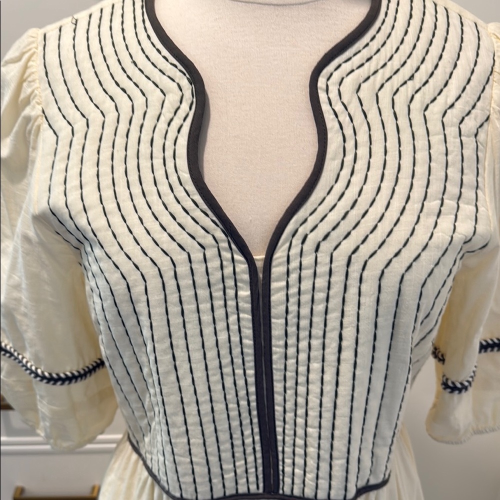 Boho Cream Dress with green Accents - Picture 5 of 6